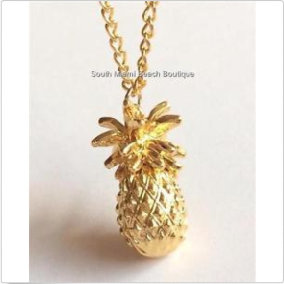 Gold Hawaiian Pineapple Necklace Pendant 26" XLong - Picture 4 of 8